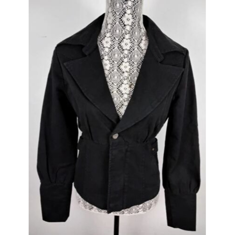 Diesel Women's Black Blazer Style Denim Jean Moto Jacket Size Small
